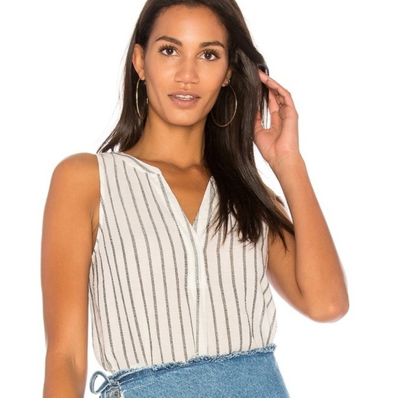 Joie Tops - Joie Aruna White Striped Sleeveless Popover Top